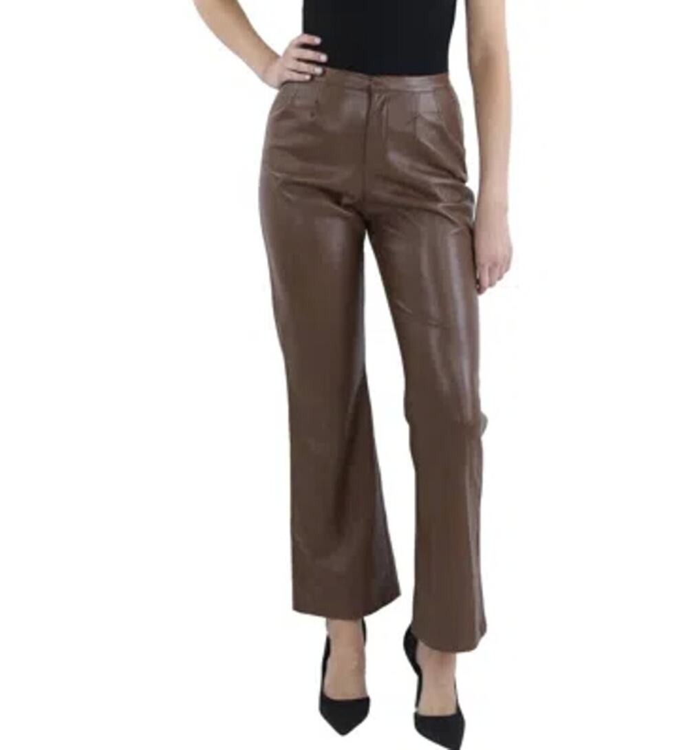 AQUA Women’s Faux Leather High Rise Wide Leg Pants Chocolate Brown Size XL